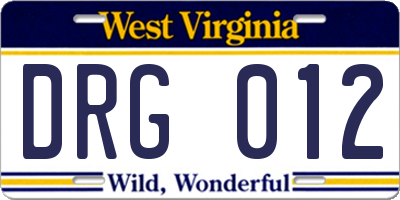 WV license plate DRG012