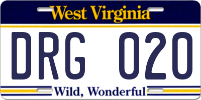 WV license plate DRG020