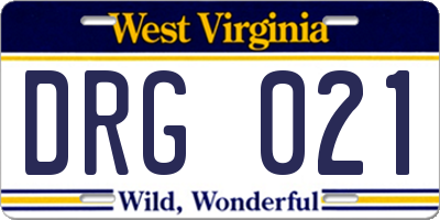 WV license plate DRG021