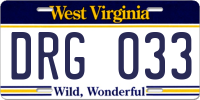WV license plate DRG033