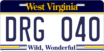 WV license plate DRG040