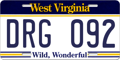 WV license plate DRG092