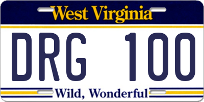 WV license plate DRG100