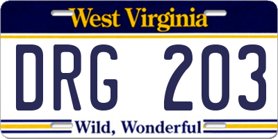 WV license plate DRG203
