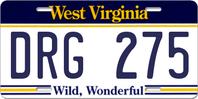WV license plate DRG275
