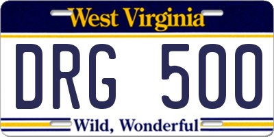 WV license plate DRG500