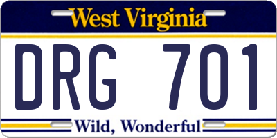 WV license plate DRG701