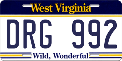 WV license plate DRG992