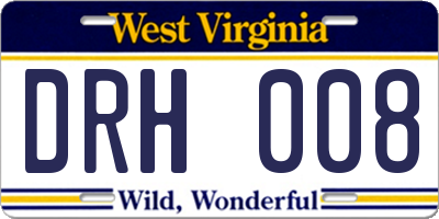 WV license plate DRH008