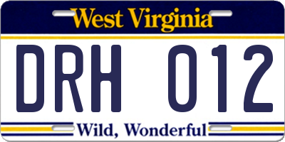 WV license plate DRH012