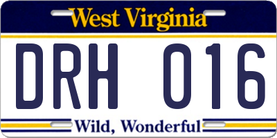 WV license plate DRH016