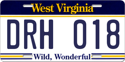 WV license plate DRH018