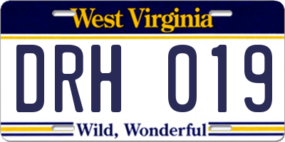 WV license plate DRH019