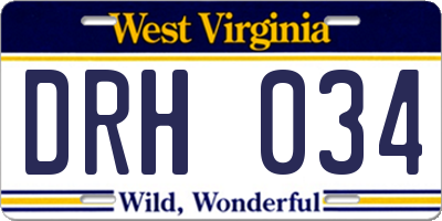 WV license plate DRH034