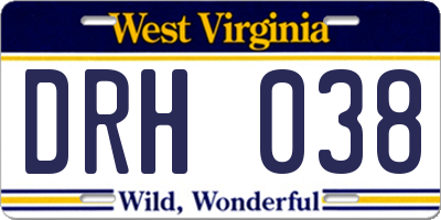 WV license plate DRH038