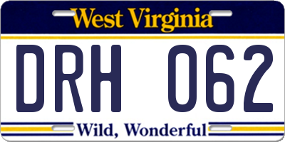 WV license plate DRH062