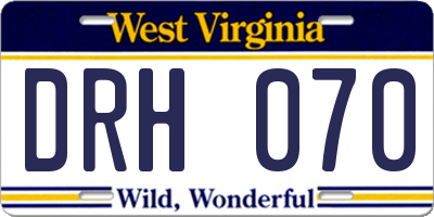 WV license plate DRH070