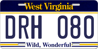 WV license plate DRH080