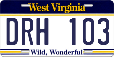 WV license plate DRH103