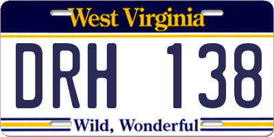 WV license plate DRH138