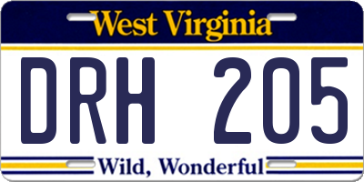 WV license plate DRH205