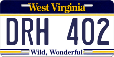 WV license plate DRH402