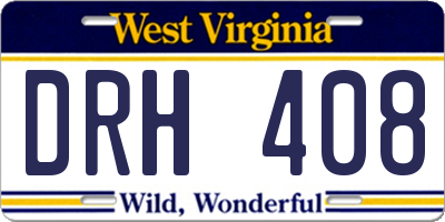 WV license plate DRH408