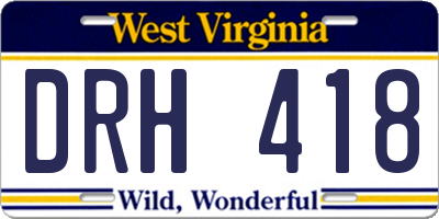 WV license plate DRH418