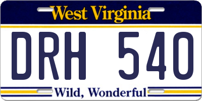WV license plate DRH540