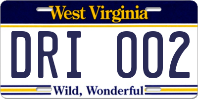 WV license plate DRI002