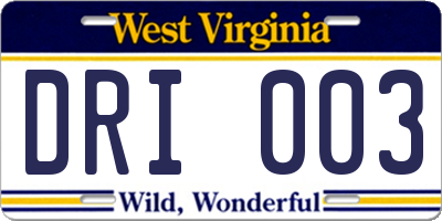 WV license plate DRI003
