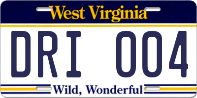 WV license plate DRI004