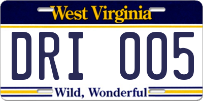 WV license plate DRI005