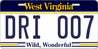 WV license plate DRI007