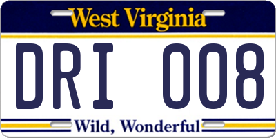 WV license plate DRI008