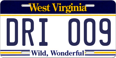 WV license plate DRI009