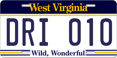 WV license plate DRI010