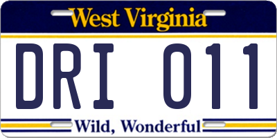 WV license plate DRI011