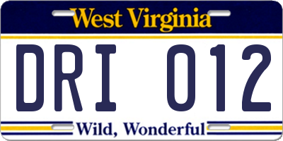 WV license plate DRI012