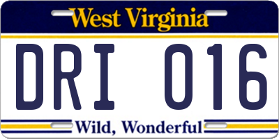 WV license plate DRI016