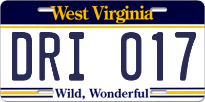 WV license plate DRI017