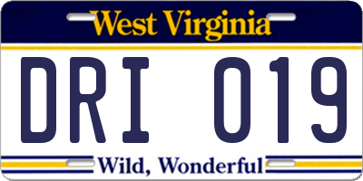 WV license plate DRI019