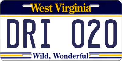 WV license plate DRI020