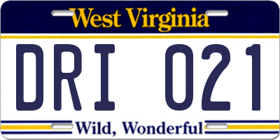 WV license plate DRI021