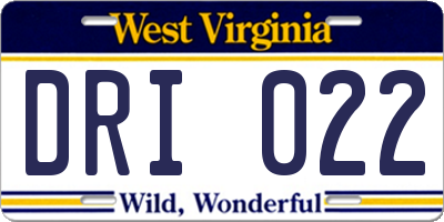 WV license plate DRI022