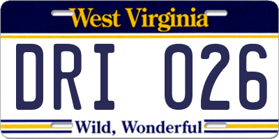 WV license plate DRI026
