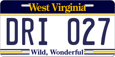 WV license plate DRI027