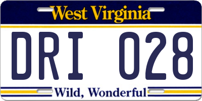 WV license plate DRI028