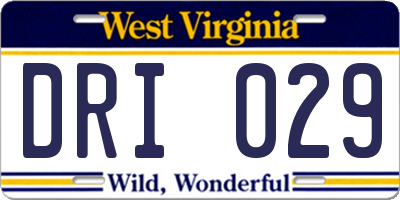 WV license plate DRI029