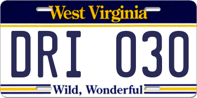 WV license plate DRI030